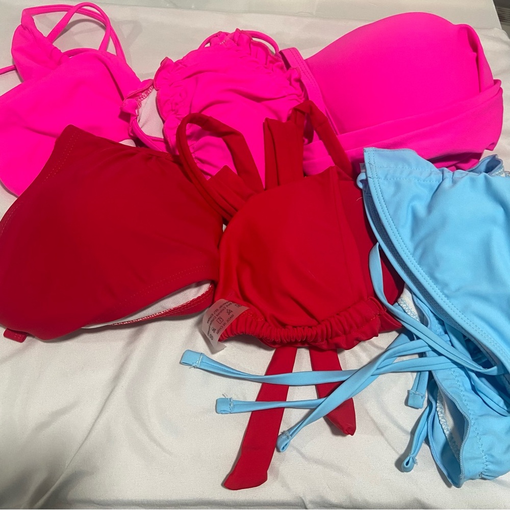 Shein string bikini bottom and top. Pink red blue New